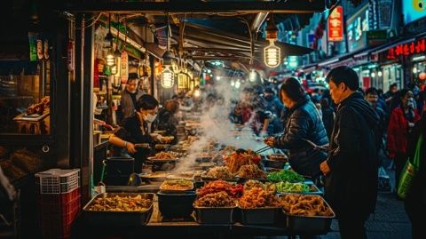 夜色中的美食與文化相融合的荊州大賽巷夜市。