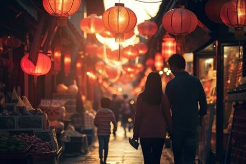 夏日的傍晚在商丘火車站附近，漫步走到小吃街