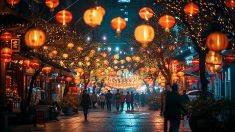 啤酒"昆明的雙橋夜市熱鬧非凡，每到夜晚便燈火通明,這里游客如織