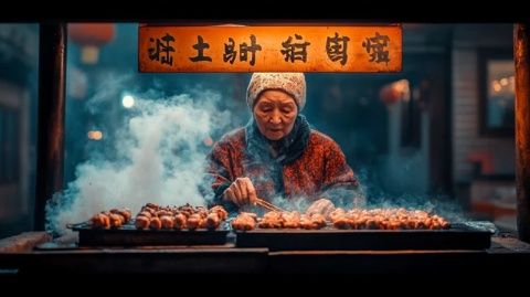 大連女子品嘗特色小吃牛雜，請(qǐng)求店家烹飪更軟爛可口