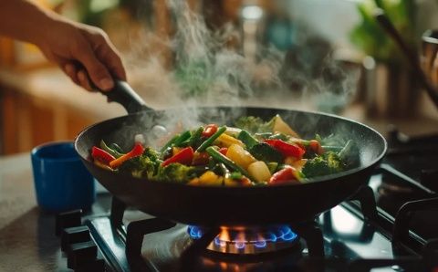 夏日廚房里的愛與美食：香菇炒肉、紅薯與豆角的溫馨故事
