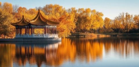 金秋十一月，漫步印月湖畔