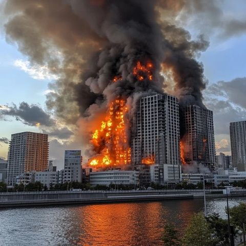 鄭州航空港區(qū)美食廣場突發(fā)大火：濃煙沖天、商鋪化為灰燼