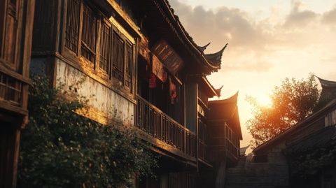 晚照映襯下，斜塘老街：水鄉(xiāng)美景與繁華交相輝映