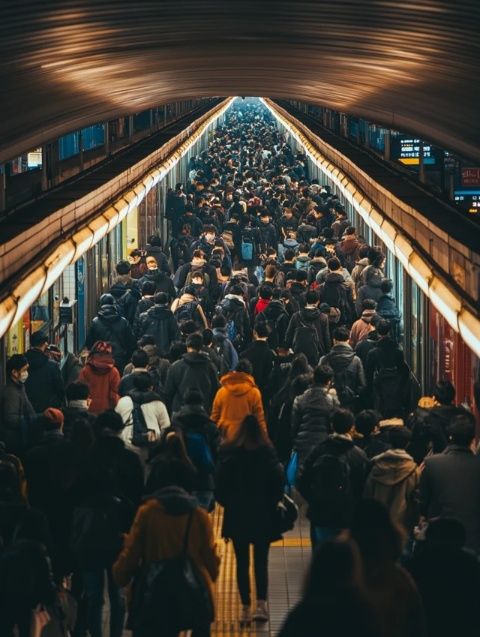 今天回到深圳，感覺人潮洶涌,地鐵里人擠成一團(tuán)