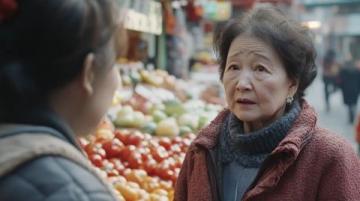 小楊阿姨帶著孩子們?nèi)ゲ耸袌?chǎng)。