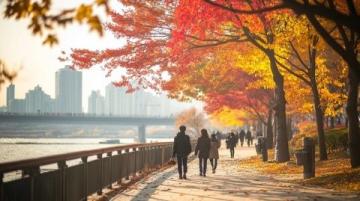 秋意盎然，武漢，充滿活力的城市，扶光露面的清晨，公園里、江邊，到處是運(yùn)動(dòng)的人們