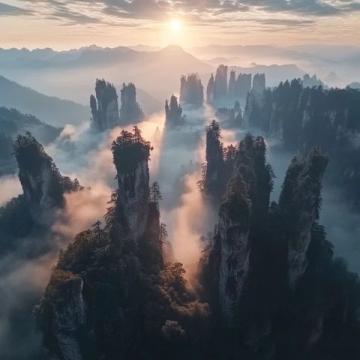 張家界，位于中國湖南省西北部，以其獨特的喀斯特地貌和壯麗的自然風光聞名于世