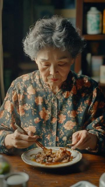 這位大媽已經(jīng)六十七歲，來(lái)自四川的成都，在我們附近美食城干服務(wù)員