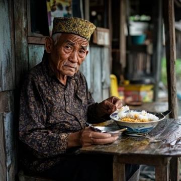 這個老頭經(jīng)常來我家蹭吃蹭喝，他就是我的老丈人，吃飯的時候總是不上桌