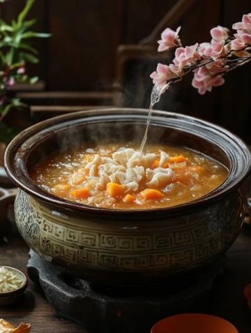 在五峰山口，在杏花深處，吃到最正宗的＂熬菜＂和最松脆的＂貼餅子＂,＂熬菜＂應(yīng)該算
