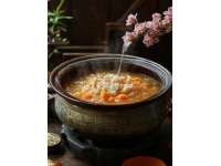 在五峰山口，在杏花深處，吃到最正宗的＂熬菜＂和最松脆的＂貼餅子＂,＂熬菜＂應(yīng)該算