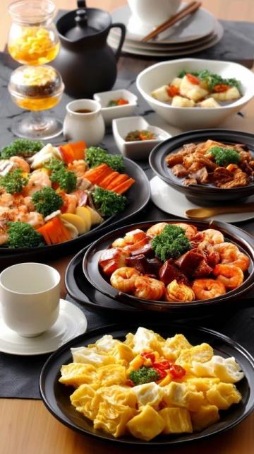 幫我生成一張圖片以下是各種美食的做法分類及示例，涵蓋中餐、西餐、甜點(diǎn)等不同類別